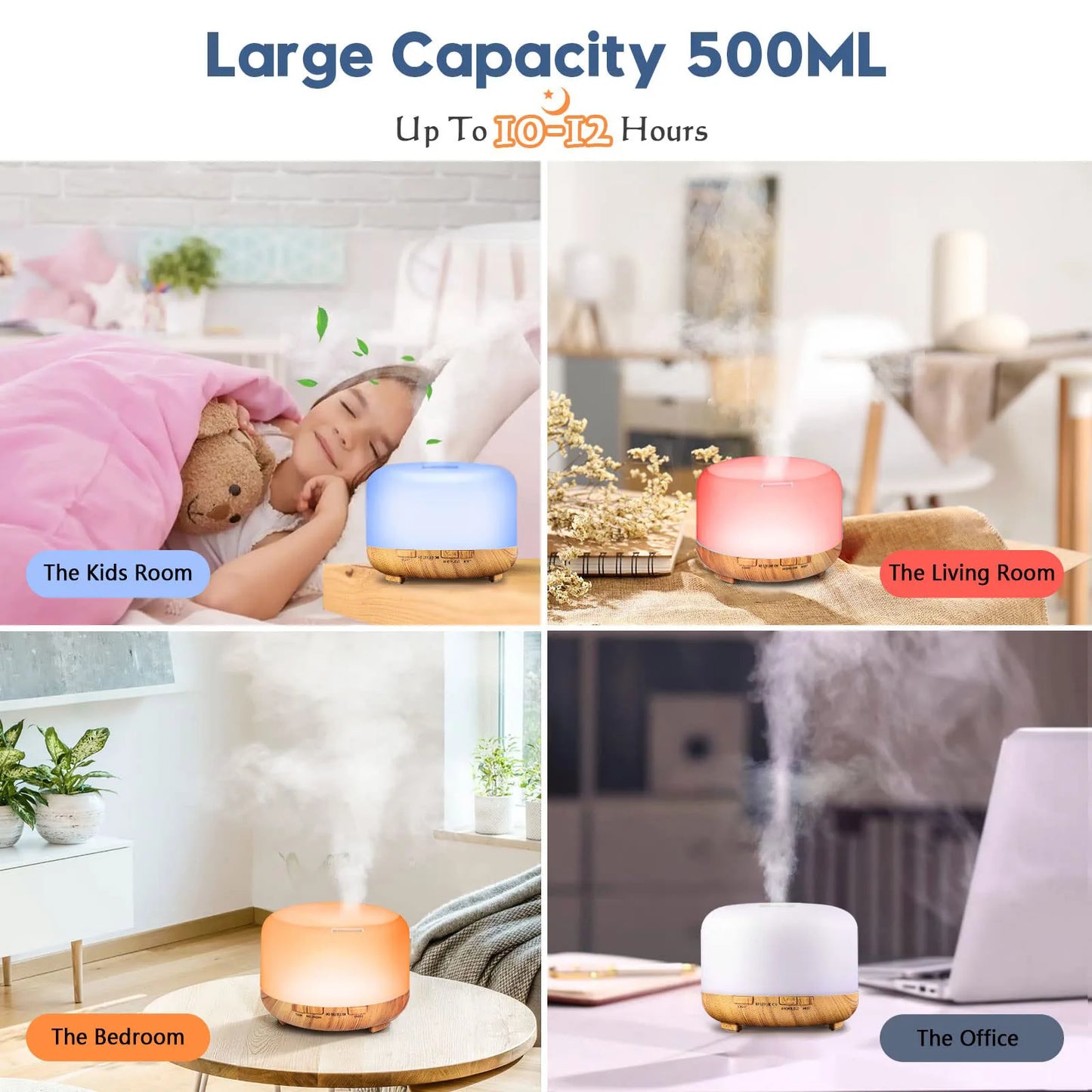 500ML Aroma Diffuser Wood Grain Color, 5V 2A Essential Oil Aromatherapy Diffuser Humidifier with Remote Control  for Home or Office