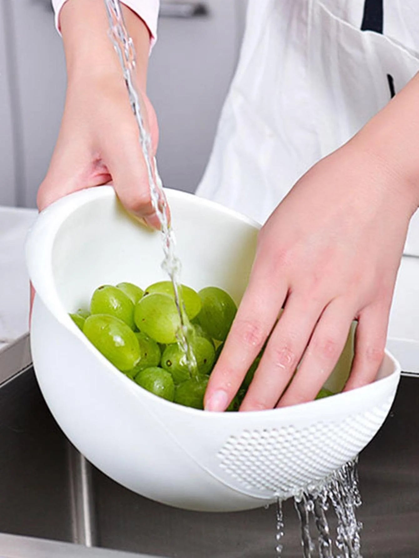 1PC-Silicone Colander, Rice Bowl Drain Basket, Fruit Bowl Washing Drain Basket with Handle Washing Basket for Home